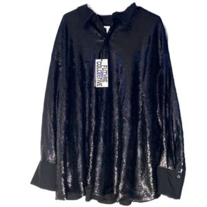 Future collective, womens, 2X, black sequined button down jacket, NWT